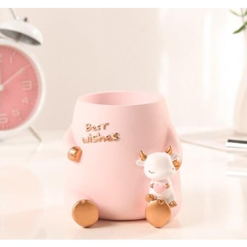 NEW Creative Pen Holder Pink Ox Organizer Desktop Organizer School Office Pencil Holder Cute Desk Accessorie