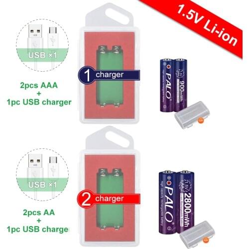 PALO 1.5V AA rechargeable li-ion battery AA+1.5V AAA rechargeable AAA battery lithium batteries with 1.5V li-ion battery charger