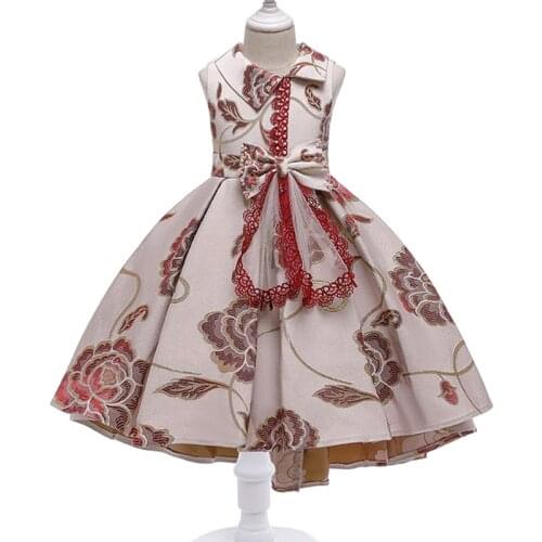 Girl embroidery tail dress Girls dress 2020 summer new Childrens dress lace big bow 3 to 10 years old Girls clothes
