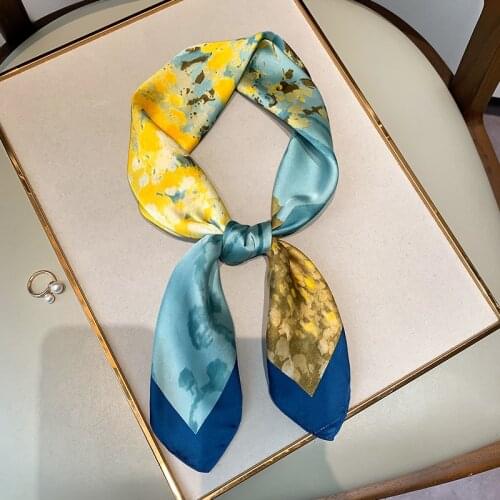 Women Scarf Square Silk Neck Hairband 2021 Spring New Floral Oil Patting Foulard Female Neckerchief Bandana Shawl Wraps