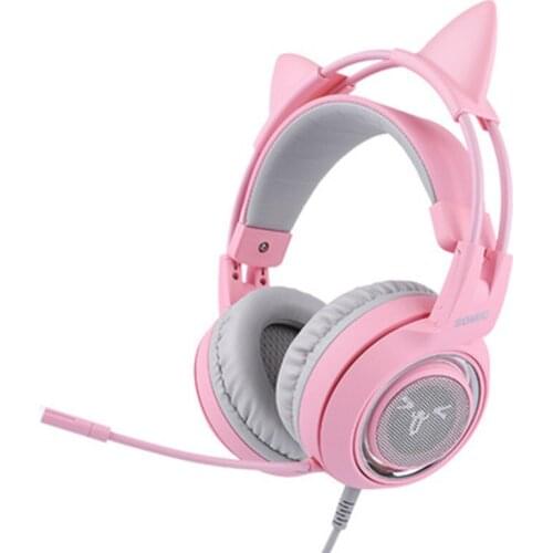 LIENG SOMIC Wired Headset Gamer Pink Cat Ear Headset Cute 7.1 USB PC With Microphone 3.5mm Gaming PS4 Overear Gamer G951s Pink