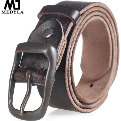 MEDYLA Original Cowhide genuine leather belt for men Strap male pin buckle vintage cowboy Casual designer brand men belt