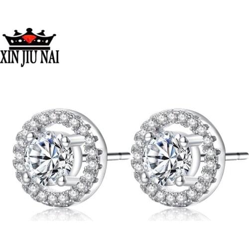 Luxury Round Stud Earrings Hearts& Arrows Cut High Quality Cubic Zirconia Stone Women Earrings Jewelry Wholesale Lots Bulk
