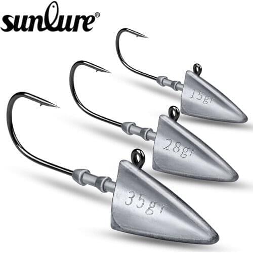 Sunlure 50pcs/Lot Jig Fishing Hooks Weights 7g 10g 15g 21g 28g 35g Soft Worm Lure Jigging Triangle Head Hook Barbed Fish Hooks