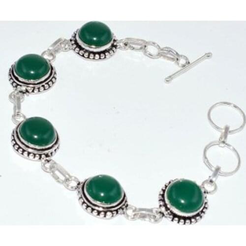 Green onyx Bracelet Silver Overlay over Copper, 21cm , B2987