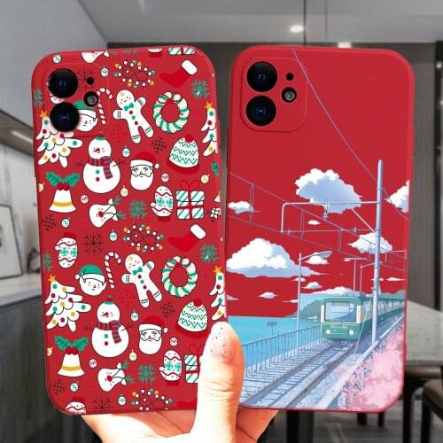 Cute Cartoon Elk Merry Christmas Santa Claus Red Silicone Phone Case Cover For iPhone 12 Mini 11 Pro XS Max X XR 7 8 Plus SE 2