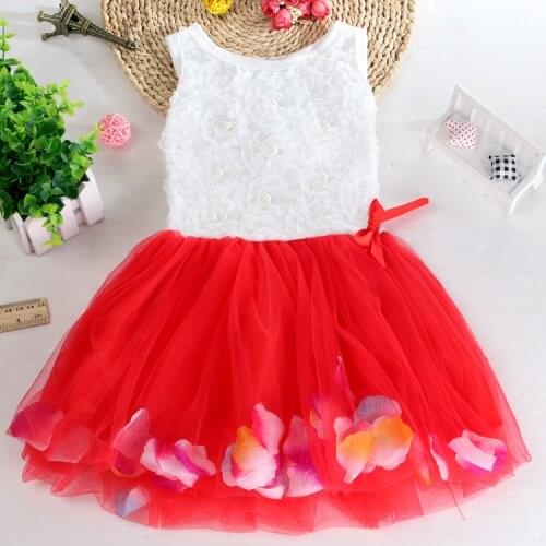 Toddler Infant Bowknot Tutu Petals Tulle Dresses Baby Girls Flower Outfits for Wedding Evening Children Princess Party Dress