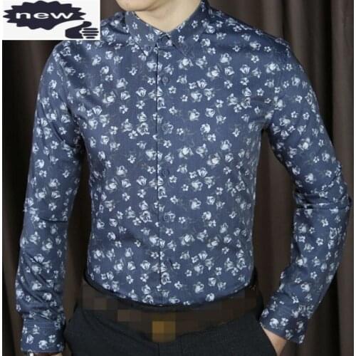 Spring Men England Long Sleeve Cotton Shirts Business Print Loose Fit Tops Casual Single Breasted Formal Shirt Plus Size