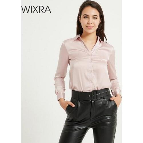 Wixra Womens Solid Blouses Classic Tops Turn-down Collar Casual Shirts For Lady High Street Summer Autumn