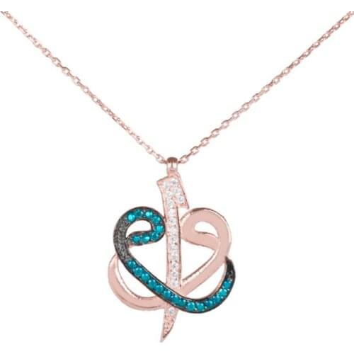 Arabic Letter Vav Motif Heart Style Women Necklace Blue Zircon Gemstone Women Jewelery Arabic Pendant Solid 925 Sterling Silver