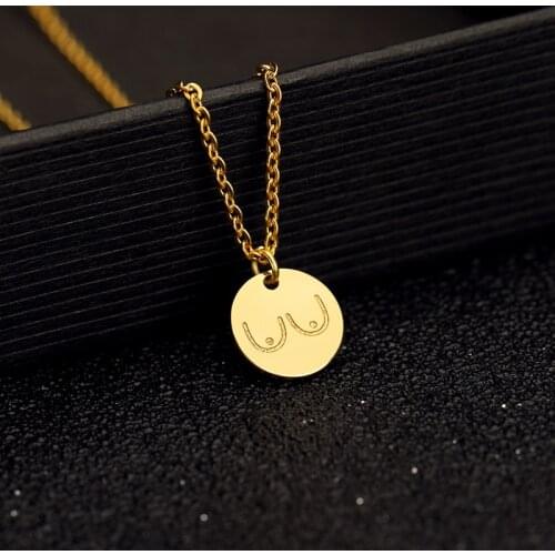 Gold Stainless Steel Disc Charms Hot girl Boobs Necklaces For Women Body Shape Funny Jewelry Best Friend Collier Femme 2020