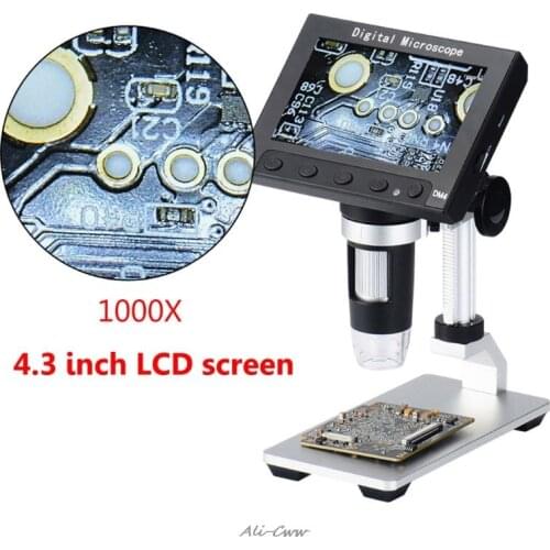 1000X USB Electronic Microscope LCD Digital Video Microscope Camera 4.3 Inch HD OLED Endoscope Magnifier Camera + LED Lights
