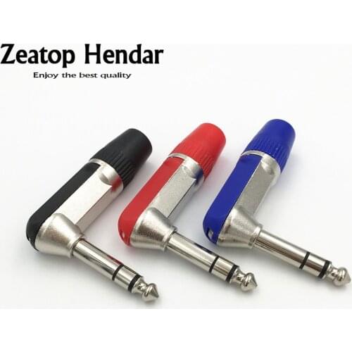 12Pcs 6.35mm 3Pole Stereo Audio Male Plug 6.35 Right Angle Amplifier Microphone Jack 6.5 mm TRS Plug Welding Connector