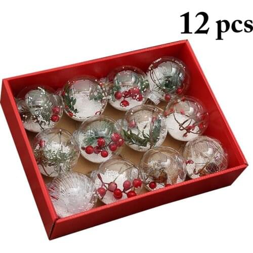 12Pcs Christmas Ball Decor Transparent Globe Hanging Ball Tree Decoration For Christmas Party Supplies Random Style
