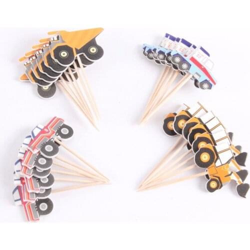 24pcs Construction Vehicle Cupcake Topper Boys Birthday Party Decorations Engineering Truck Cake Decorating Supply Baby Shower