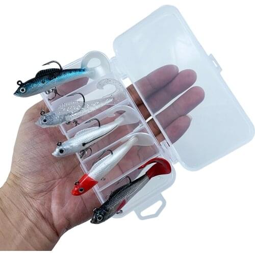 5pcs in Box 8cm 9g C Tail Jig Head 3D Eyes Soft Bait Kit Silicone Swimbaits Set Fish Wobblers Shad Bass Pike Carp Fishing Lure