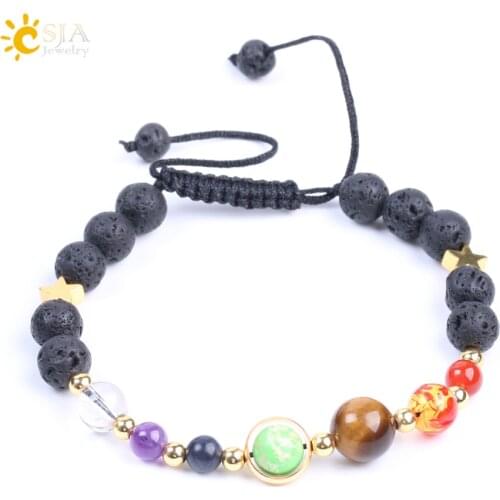 CSJA Volcano Rock Bracelet Solar System Purple Quartz Red Onyx Tiger Eye Crystal Mixed Bead Bangle Handmade Fashion Jewelry F205