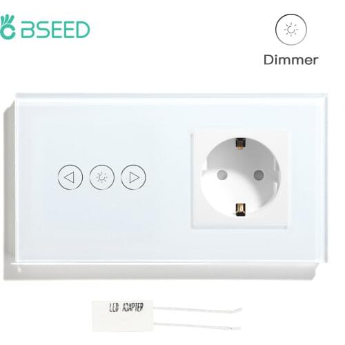 BSEED Glass Touch Switch Dimmer 1Gang1Way Led Wall Touch Dimmer Switch with EU Socket Plug Blue Backlight Light Dimmer