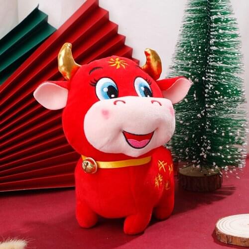 Chinese Zodiac Ox Cattle Plush Toys Pendant Red Milk Cow Mascot Stuffed Doll For Children Girls Birthday New Year Gifts