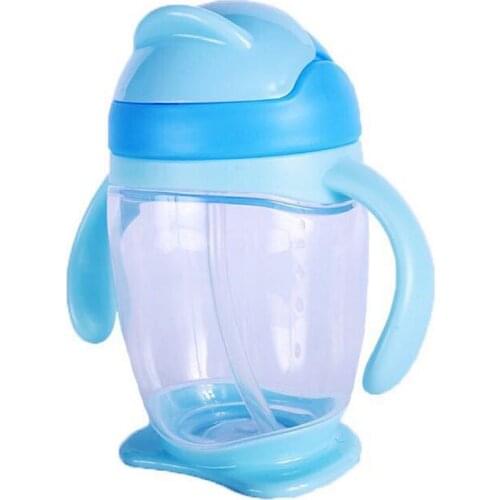 300ML Baby Straw Sippy Bottle With Double Handle Flip Lid Leak Proof Soft Infants Learning Drinking Duckbill Bottle
