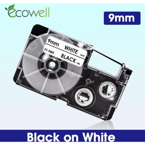 Ecowell XR-9WE 9mm label Black on White Compatible For Casio XR9WE XR 9WE label cassette for Casio KL-60 KL-60SR 100 Label Maker