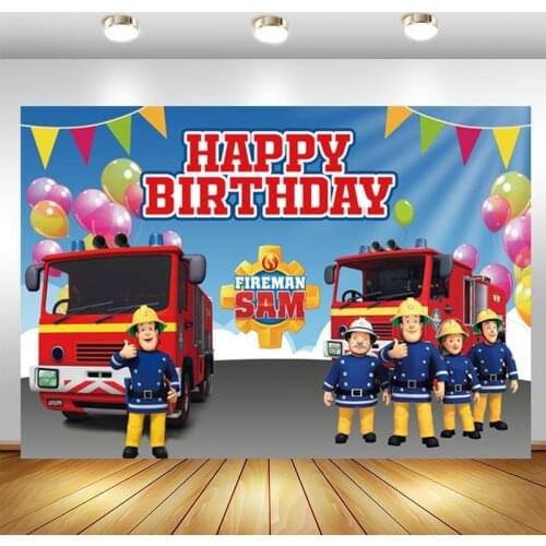 Fireman Sam Photography Backdrop Baby Shower Boys Firefighter Engine Birthday Party Photo Background Prop Booth Decor Banner