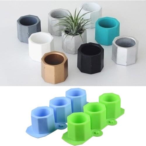 Silicone Flower Pot Molds Form Arts Craft Polygonal Cup Moulds DIY Succulent Flowerpot Clay Plaster Gypsum Mold 3 Holes Mould