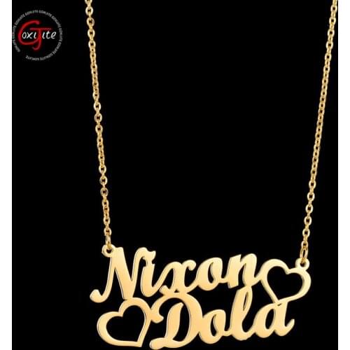 Goxijite 2019 Fashion Custom Stainless Steel 2 Name Heart Necklace For Women Personalized Letter Gold Choker Necklace Gift
