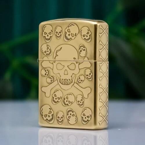 Zorro Kerosene Lighter Original Pure Copper Fine Carving Skull Gasoline Oil Lighter Men Gift OutsideTool
