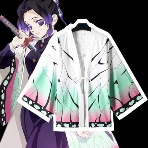 Anime Demon Slayer Kimetsu No Yaiba Kochou Shinobu Cosplay Costume Men Kimono cloak Jacket Coats Halloween Party cosplay Kimono
