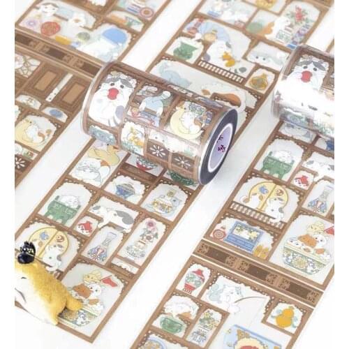 Lovely Cat and Vase Clear PET Tape for Card Making Bullet Journal DIY Scrapbooking Label Sticker
