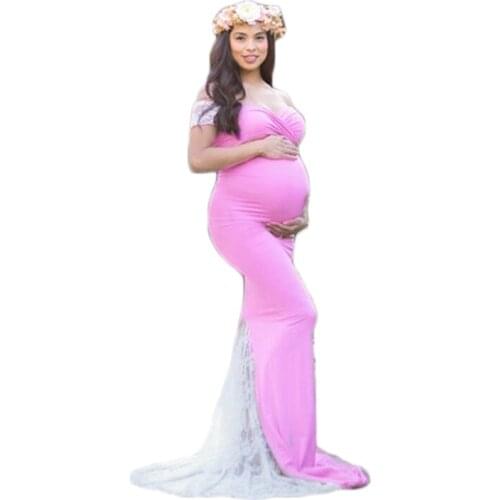 Fashion Elegant Pregnant Women Dresses Lace Gown Dress Maternity Photography Props Photo Shoot Mother Maternity Dresses