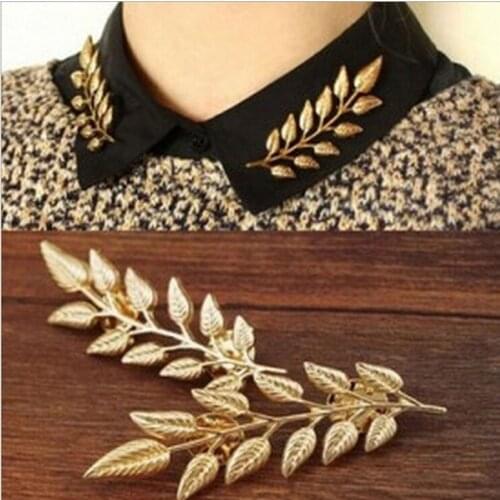 Vintage Brooch Leaf Shape Alloy Collar Skirt Pins Clip Korean Women Fashion Pin Clothes Decoration Simple Delicate Accessories