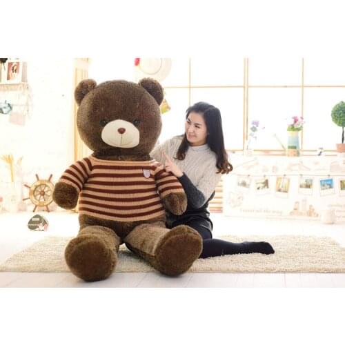 Stuffed plush toy huge 180cm stripes sweater brown teddy bear plush toy soft doll hugging pillow birthday gift b1365