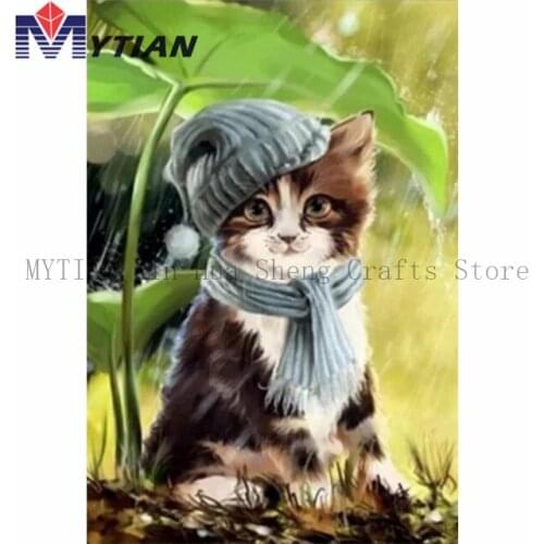 MYTIAN 5D DIY Diamond Painting Kitty Cat Dressed For Winter Diamond Embroidery Full Square Round Drill Art Painting FreeShipping