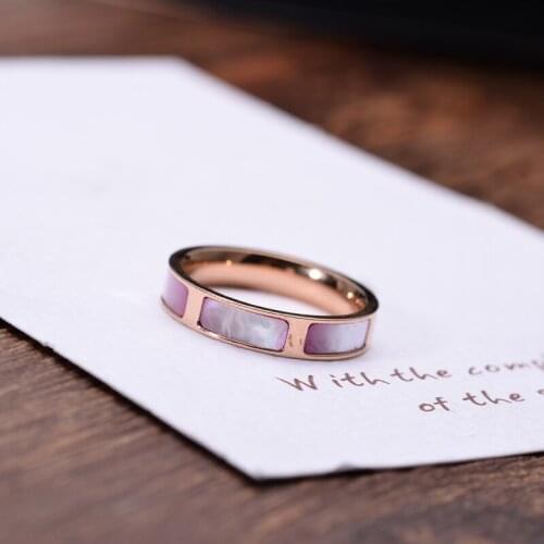 YUN RUO New Arrival Rose Gold Color Elegant Pink Shell Ring For Woman Gift Party Stainless Steel Jewelry Top Quality Never Fade