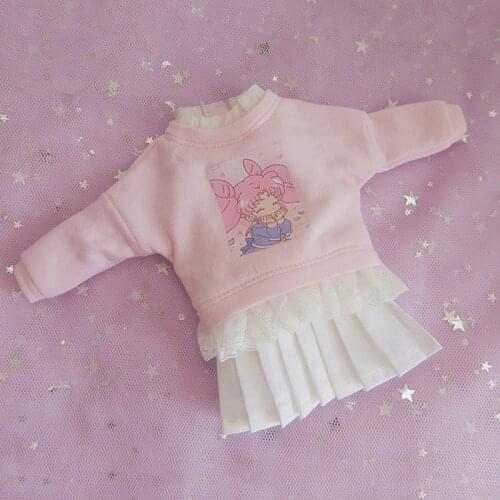 Dolls Blyth Clothes Cartoon Pink Long-Sleeve Sweater+skirt for Blyth Licca azone Holala 30cm Hoodie for1/6 doll accessories