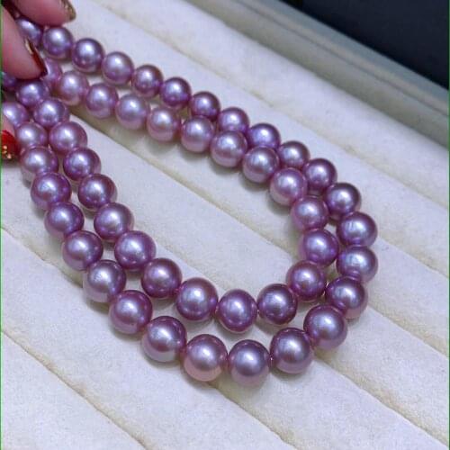 Wholesale price 16 inch 9-10 mm high luster AAA big perfect round,100% Nature freshwater loose pearl in strand nature purple