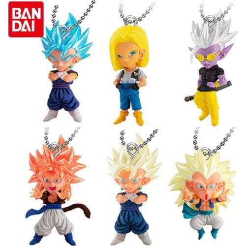Bandai Genuine Gashapon Dragon Ball Super UDM BURST Keychains 45series Character Model Toys Vegetto Fu Gogeta Gotenks Android18