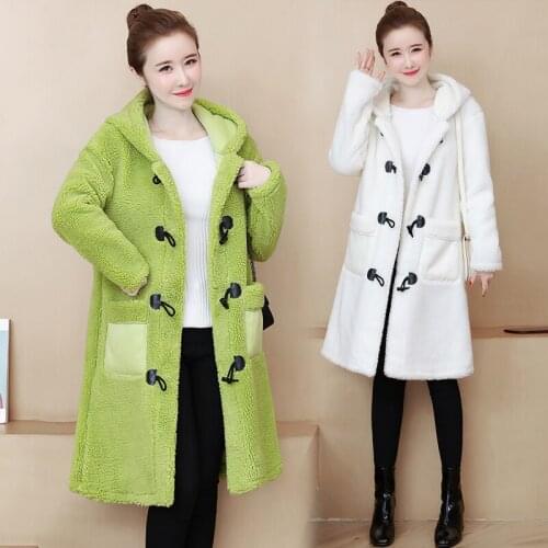 Coat female Large size women Autumn Winter New Womens plush coat Solid color hooded lamb wool coats warm Fur Outerwear 4XL 5XL