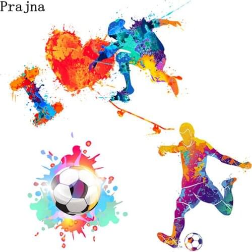 Prajna Fire Soccer Iron On Transfer DIY Skateboard Player Heat Transfer Washable Stickers On Clothes Applique Boy T-shirts Decor