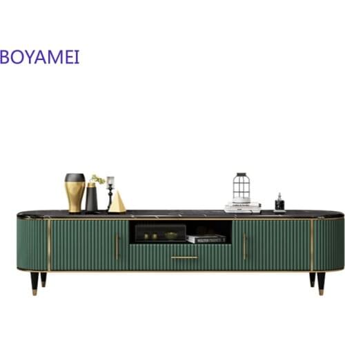 Hong Kong-style light luxury marble living room TV cabinet coffee table combination simple small-family custom leather cabinet