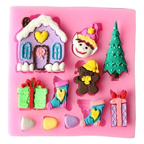 Christmas gift tree house models liquid silicone mold Christmas tree gift handmade fandont cake chocolate decorative mold