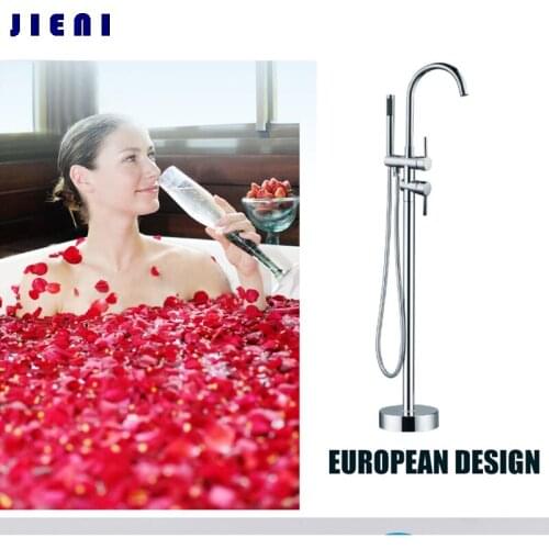 WELS And CUPC Floor Stand Faucet Polished Chrome Brass Shower Faucet Set With Handheld Shower Mixer Tap Dual Handle