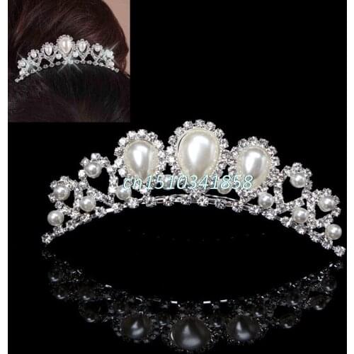 Bridal Jewellery Rhinestone Wedding Crown Faux Pearl Hair Clip Comb Tiara #Y51