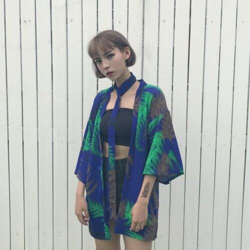 Loose Japanese kimono leaf print Harajuku sunscreen jacket women