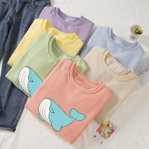 Kawaii Whale Hoodie Harajuku Oversized Sweatshirts for Women Cotton Cute Hoodies Graphic Pullovers Hoodie Women Korean Hoodies