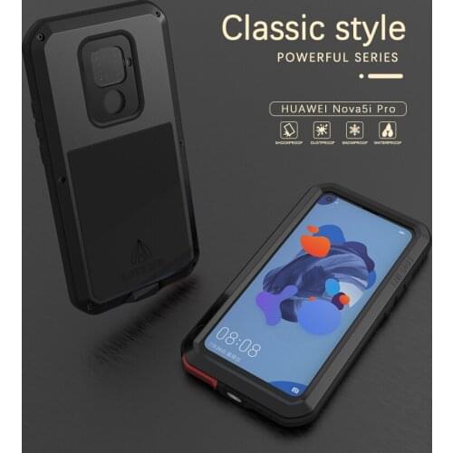 For Huawei Nova 5i Pro Case Cover 6.26 inch LOVE MEI Shockproof Silicone Metal Case For Huawei Nova 5i Pro with Tempered Glass