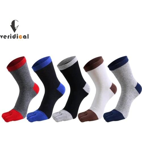 VERIDICAL Cotton Man Short Socks With Toes Solid Business Breathable Brand Party Dress Long Five Finger Happy Socks EU 38-44