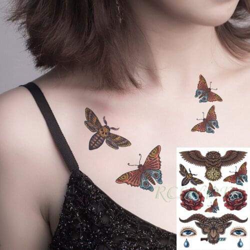 Waterproof Temporary Tattoo Sticker Big Eyes Butterfly Owl Sheep Knife Flash Tatoo Fake Tatto Big Size Body Art for Men Women